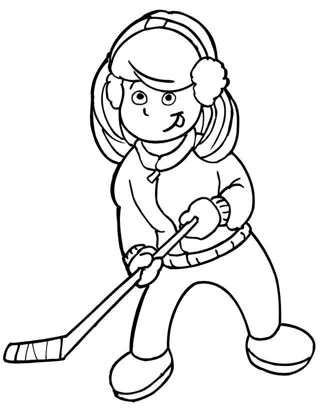 Girl playing hockey coloring page