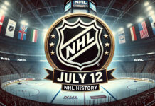 NHL logo with the words July 12 NHL history below the logo