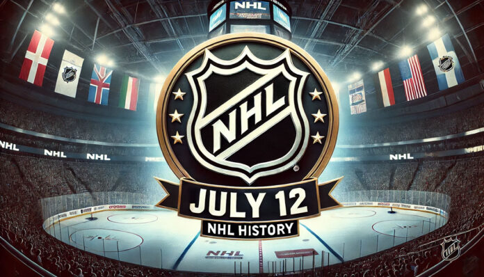 NHL logo with the words July 12 NHL history below the logo