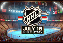 NHL logo with the words July 16 NHL history