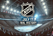 NHL logo with the words July 17 NHL history below the logo