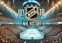 NHL logo with the words July 18 NHL history below the logo