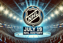 NHL logo with the words July 19 NHL history below the logo