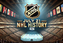 NHL logo with the words July 21 NHL history below the logo