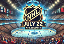 NHL logo with the words July 22 NHL history below the logo