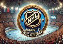 NHL logo with the words Auguat 11 NHL history below the logo