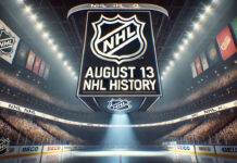 NHL logo with the words August 13 NHL history below the logo
