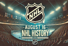 NHL logo with the words August 16 NHL history below the logo