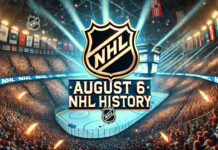 NHL logo with the words August 6 NHL history below the logo
