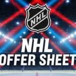 A dynamic and bold image featuring the official NHL logo prominently centered. Beneath the logo, in a large, impactful, sans-serif font, the words "NHL Offer Sheet" are displayed.