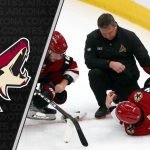 Arizona Coyotes forward Clayton Keller season is done after falling awkwardly into the the boards and injuring his knee.