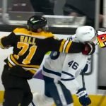 Taylor Hall sucker punches Ilya Lyubushkin. Hall got 2-minutes for roughing on the play.