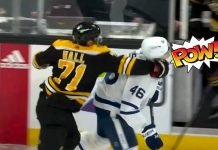 Taylor Hall sucker punches Ilya Lyubushkin. Hall got 2-minutes for roughing on the play.