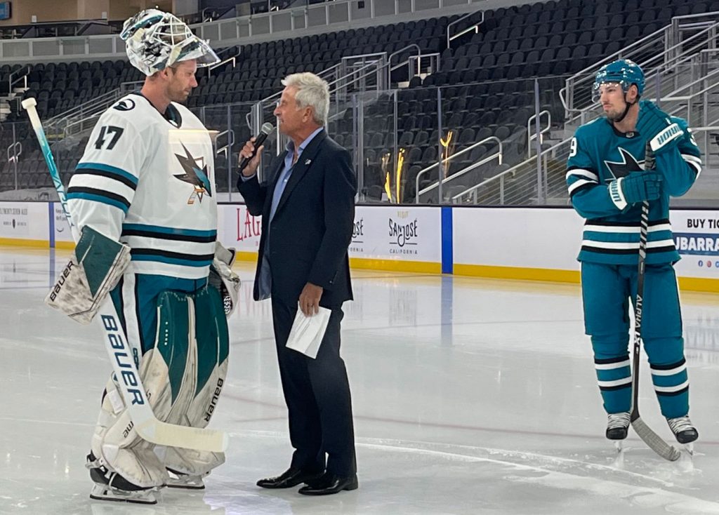 James Reimer and Logan Couture reveal the new San Jose Sharks home and away jersey.