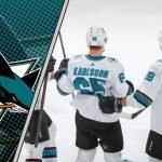 Erik Karlsson and Timo Meier celebrating a goal