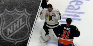 ECHL goalie fight between the Fort Wayne Comets and Wheeling Nailers.