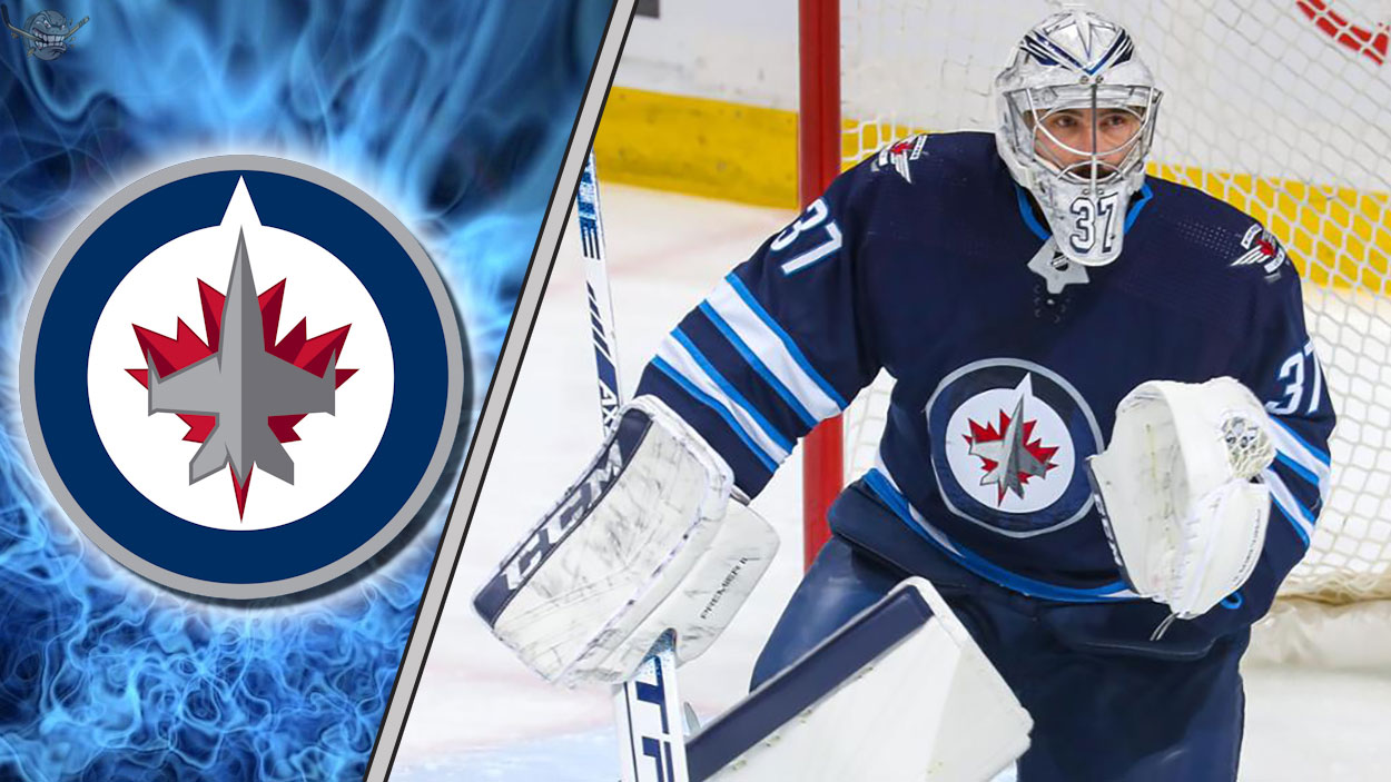 Picture of Connor Hellebuyck. The latest NHL trade rumors have him staying in Winnipeg.