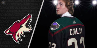 Picture of Logan Cooley. He has signed an entry-level contract with the Arizona Coyotes.