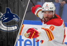 Picture of Calgary Flames defenseman Chris Tanev. Will he re-sign will the Flames or head to Vancouver?