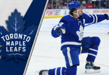 Picture of Toronto Maple Leafs superstar Auston Matthews celebrating a goal.