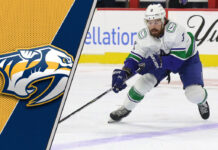 Picture of Vancouver Canucks forward Conor Garland skating with the puck.