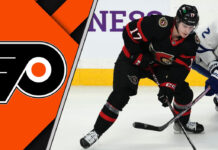 Picture of Ottawa Senators prospect Mathieu Joseph skating with the puck.
