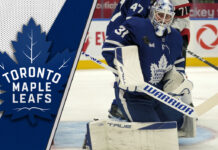 Picture of Toronto Maple Leafs goalie Martin Jones making a save.