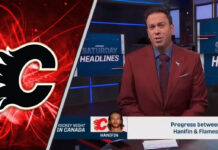 Picture of Elliotte Friedman talking about a potential contract extension between the Calgary Flames and Noah Hanifin.