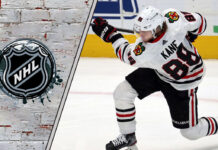 Picture of Patrick Kane shooting a puck. Will he sign with the Detroit Red Wings or Buffalo Sabres?