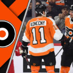 Flyers Rumors: The Future of Scott Laughton and Travis Konecny Picture of Travis Konecny and Scott Laughton celebrating a goal.