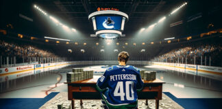 Elias Pettersson in discussion with Canucks management about his contract
