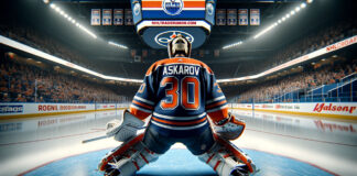 Illustration of Edmonton Oilers discussing a potential trade for Nashville Predators' prospect Yaroslav Askarov
