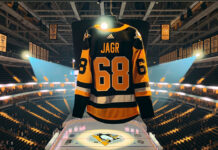 Picture of Jaromir Jagrs Penguins jersey. Pittsburgh is set to retire his No. 68 jersey.