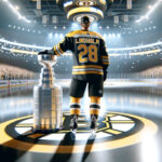 Boston Bruins Interested in an Elias Lindholm Trade Elias Lindholm in a Boston Bruins jersey having his hand on the Stanley Cup.