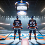 Islanders Eyeing Trade for Defensemen Noah Hanifin or Nikita Zadorov Illustration of Noah Hanifin and Nikita Zadorov in potential Islanders jerseys