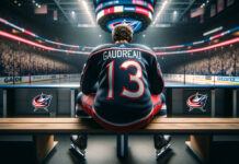 Johnny Gaudreau in Columbus Blue Jackets jersey, reflecting on his performance