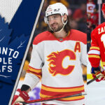 Toronto Maple Leafs potential trade targets Nikita Zadorov and Chris Tanev in NHL uniforms.