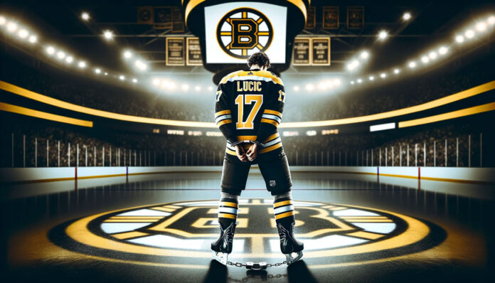 Image of Milan Lucic, Boston Bruins player, following his recent arrest in Boston.