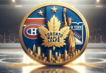 Picture of the 3 most valuable NHL franchises, which are the Toronto Maple Leafs, New York Rangers, and Montreal Canadiens.