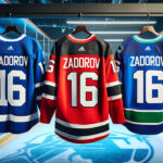 Nikita Zadorov Trade Rumors Escalate: Calgary Flames Defenseman Eyes New Teams Picture of Nikita Zadorov jerseys for the Toronto Maple Leafs, New Jersey Devils and Vancouver Canucks.