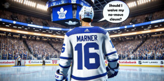 Mitch Marner in Toronto Maple Leafs jersey, speculation over potential trade in the upcoming season