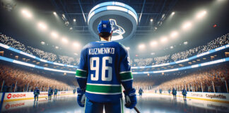 Andrei Kuzmenko in Canucks jersey, potential trade candidate for Vancouver Canucks