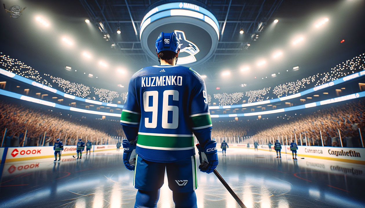 Andrei Kuzmenko in Canucks jersey, potential trade candidate for Vancouver Canucks