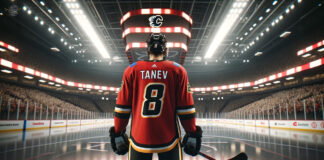 : Chris Tanev in Calgary Flames jersey, speculation on trade status