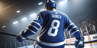 Chris Tanev in action, potentially the newest addition to the Toronto Maple Leafs, NHL trade speculation