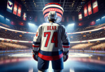 Ethan Bear in Washington Capitals jersey, the newest addition to the team