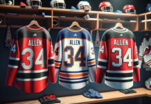 Jake Allen in Montreal Canadiens Gear, with Logos of Hurricanes, Devils, and Oilers in Background