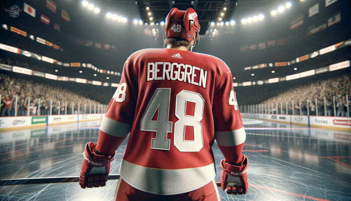 Exploring Jonatan Berggren's Trade Request and Potential Impact on Detroit Red Wings Jonatan Berggren in action, Detroit Red Wings forward contemplating a trade request for increased playtime
