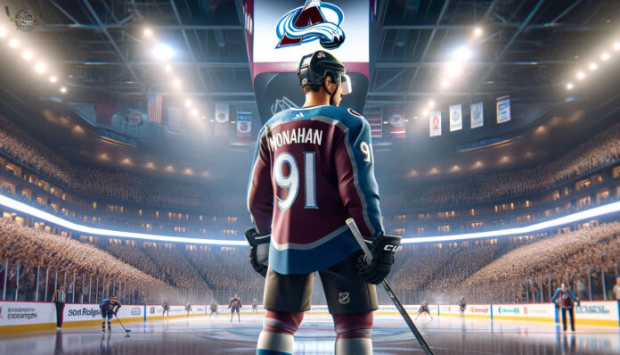 Sean Monahan in Colorado Avalanche jersey, potential trade target for Avalanche