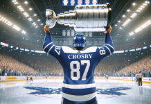 Sidney Crosby in action, showcasing his skills that make him a valuable asset in the rumored trade to the Toronto Maple Leafs